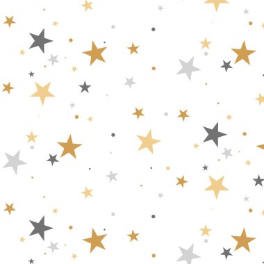 Gümüş ve altın yıldızlı vektör soyut arkaplan. İzole edilmiş arkaplanda sevimli yıldızsız desen