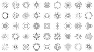 Güneş patlaması seti, güneş ışığı vektör simgeleri, izole arkaplanda güneş ışınları sembolü koleksiyonu