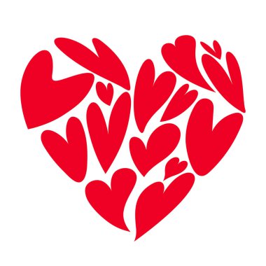 Sevgililer Günü için kalp vektör çizimi ya da anneler günü kartı, afiş, poster. Kırmızı el, izole edilmiş arka planda büyük bir kalp oluşturan kalpleri çizdi.