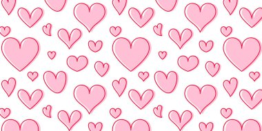 Sevgililer Günü geçmişi için sevimli, kusursuz bir kalp örneği. İzole edilmiş arka planda pembe ve kırmızı kalp simgeleri. Aşk vektör illüstrasyonu