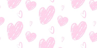 İzole edilmiş arka planda elle çizilmiş pembe kalpler. Sevgililer Günü vektör deseni