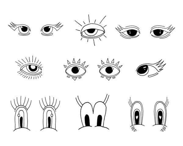 Conjunto Olhos Diferentes Estilos Desenho Animado Abstrato Uma Imagem Vetorial —  Vetores de Stock