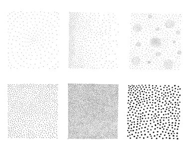 Noktalı dokular. Noktalı arkaplanın farklı versiyonları. El çizimi. Bir vektör resmi.