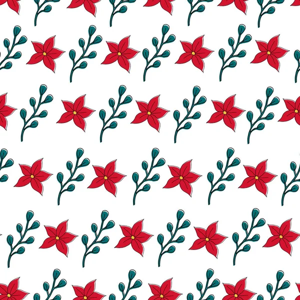 无缝隙的圣诞图案 装饰着花朵和枝条 一种有叶尖和分枝的花纹 矢量图像 背景和包装产品 — 图库矢量图片