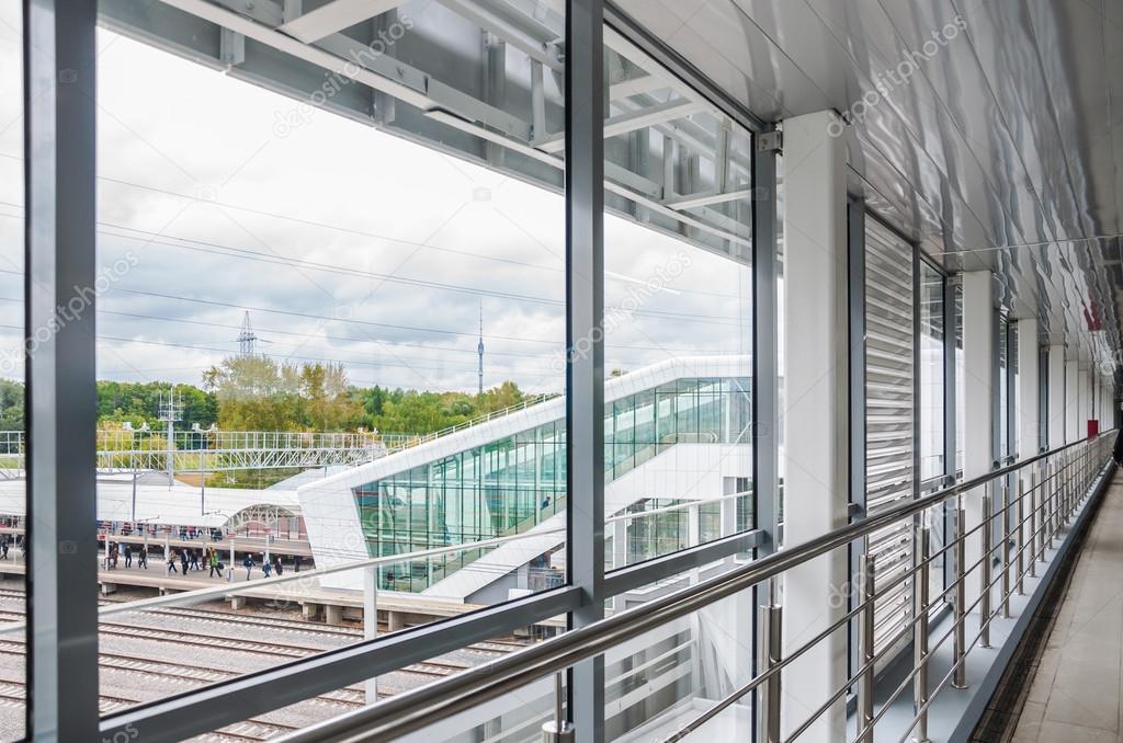 A fragment of a pedestrian overpass of a transport interchange hub 