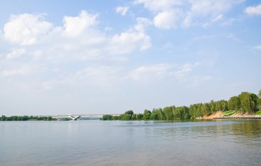 Klyazma reservoir, summer landscape in the suburbs clipart
