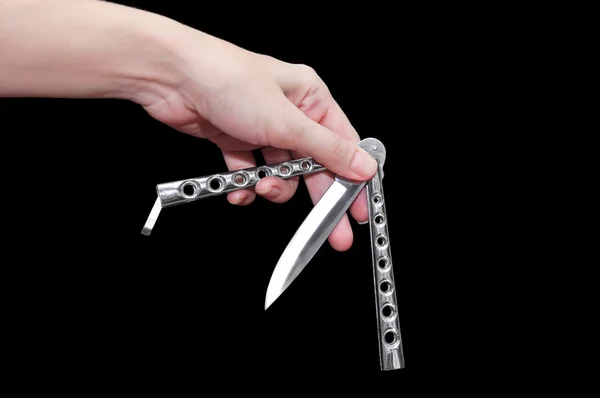 A női kéz balisong — Stock Fotó