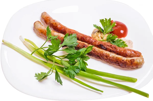 Fried Munich sausages with seasoning and herbs — Stock Photo, Image