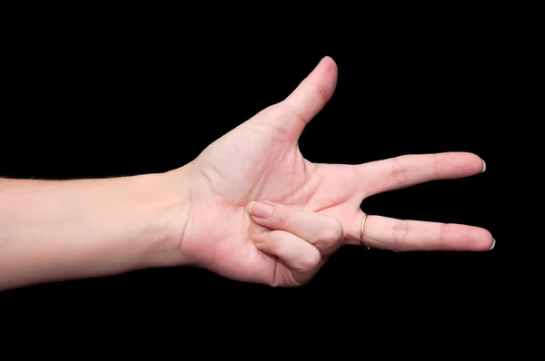 Γυναίκα προβολή χέρι τρία δάχτυλα — Φωτογραφία Αρχείου