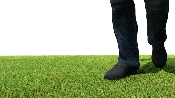 Ходьба по зеленій траві спереду — стокове фото