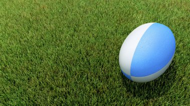 Blue rugby ball on grass V02