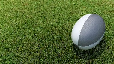 Black rugby ball on grass V02