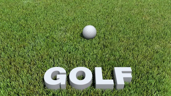 Texte de golfe 3D e bola na grama — Fotografia de Stock