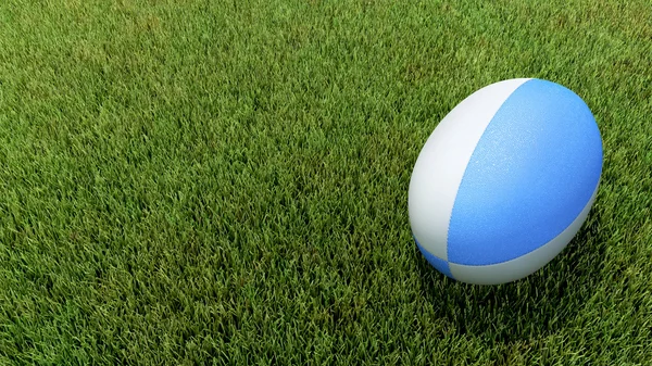 Bola de rugby azul na grama V02 Fotografia De Stock