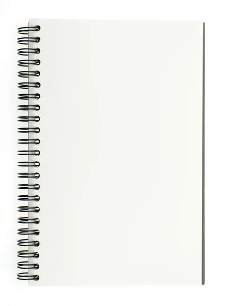 Wire bound or spiral bound sketchbook made from grey board isolated on white background. — Stock Photo, Image