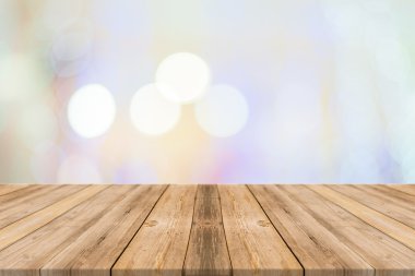 Köpüklü bokeh duvar ve ahşap tahta zemin, şablon için ürününüzün görüntüleme sahte boş Perspektif Oda