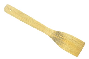 Beyaz arka plan üzerinde izole büyük pişirme tahta kaşık Kepçe.