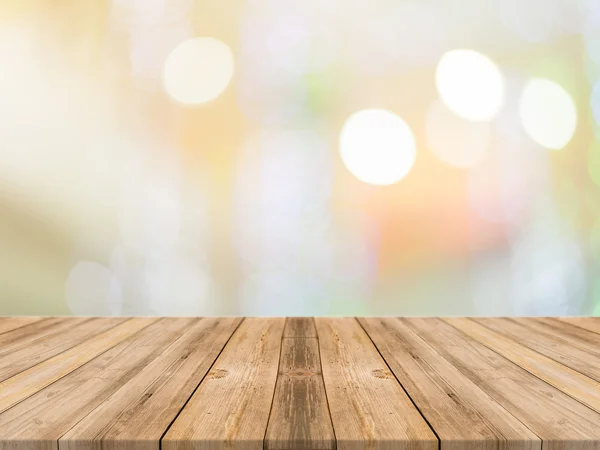 Sala de perspectiva vacía con pared bokeh chispeante y piso de madera tablón, Plantilla maqueta para la exhibición de su producto — Foto de Stock