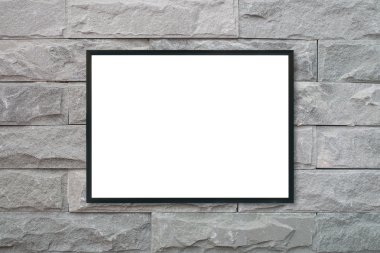 Boş poster resim çerçevesi üzerinde tuğla duvar kadar alay.