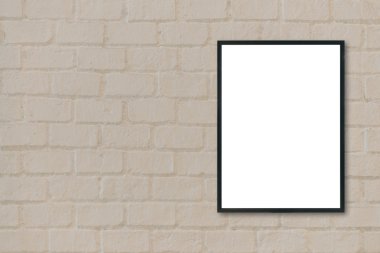 Boş poster resim çerçevesi üzerinde tuğla duvar kadar alay.