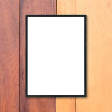 Boş poster çerçeve ahşap duvar kadar alay.