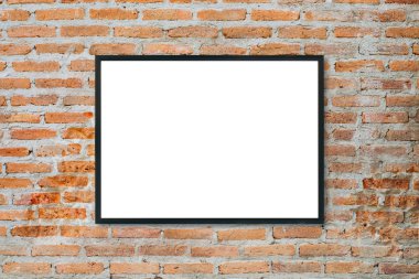 Boş poster resim çerçevesi üzerinde tuğla duvar kadar alay.