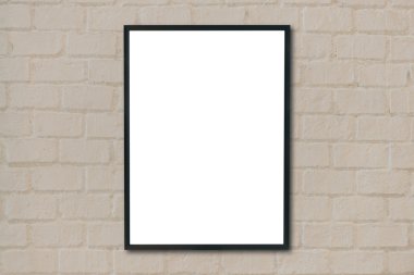 Boş poster resim çerçevesi üzerinde tuğla duvar kadar alay.