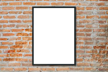 Boş poster resim çerçevesi üzerinde tuğla duvar kadar alay.