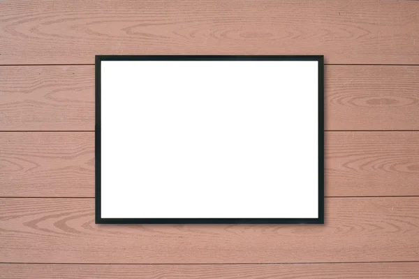 Vysmívat se prázdné plakát rámeček obrázku na dřevěné stěny. — Stock fotografie