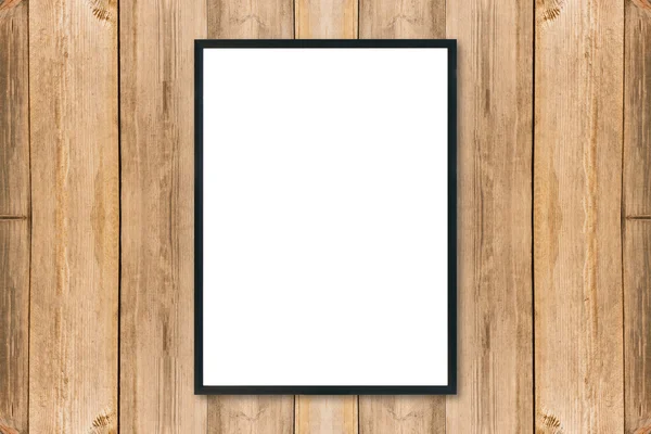 Mock up marco de imagen cartel en blanco en la pared de madera . —  Fotos de Stock