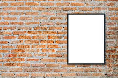 Boş poster resim çerçevesi üzerinde tuğla duvar kadar alay.