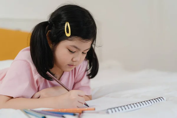 Young Asian Girl Drawing Home Asia Japanese Woman Child Kid — Stock Photo, Image