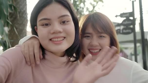 Gadis Gadis Cantik Asia Muda Pasangan Blogger Mengambil Foto Selfie — Stok Video