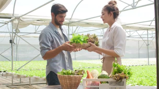 Młoda Azjatycka Bizneswoman Rolnik Pokazać Produkt Sprzedający Dobrej Jakości Roślin — Wideo stockowe