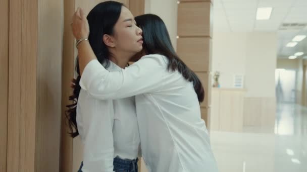 Young Asian Woman Embracing Her Mother Crying Get Bad News — Stock Video