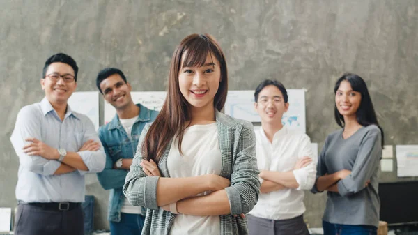 Portrait Successful Businessman Businesswoman Smart Casual Wear Looking Camera Smile Stock Photo