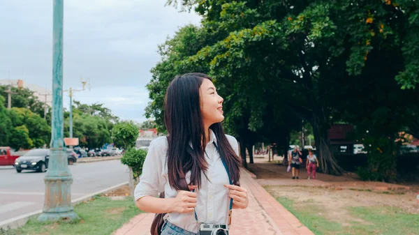 Reisende Asiatische Frau Verbringen Urlaubsreise Ayutthaya Thailand Japanische Backpacker Weibliche — Stockfoto