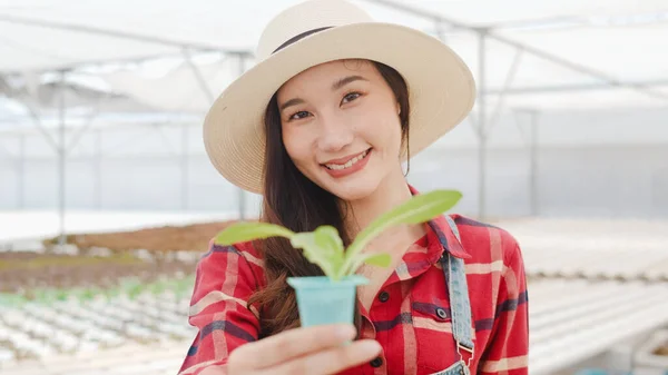 Glad Asiatisk Kvinne Som Ser Kamera Med Smilende Show Ung – stockfoto
