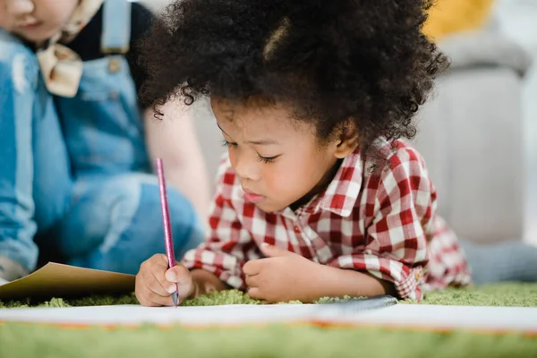 African Kids Drawing Homework Classroom Young Girl Happy Funny Study — Stock Photo, Image