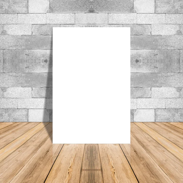 Blank paper poster on plank wooden floor and pattern marble wall,Template mock up for adding your design