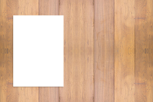 Blank folded paper poster hanging on wooden wall,Template mock up for adding your design.