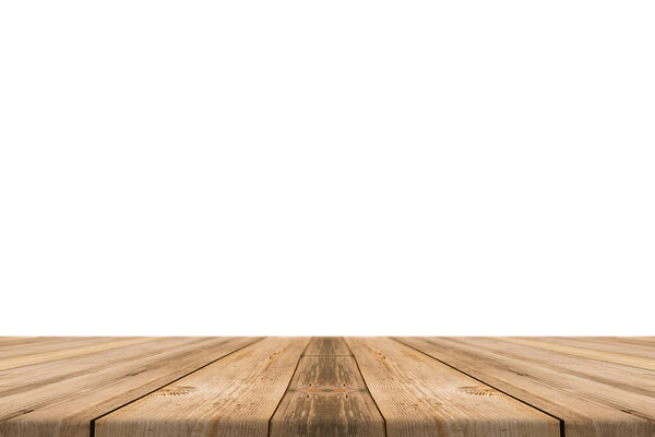 Empty light wood table top isolate on white background. Leave space for placement you background - can be used for display or montage mock up your products.