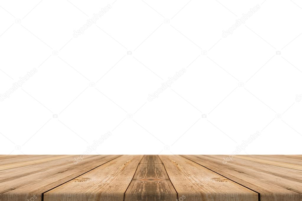 Empty light wood table top isolate on white background. Leave space for placement you background - can be used for display or montage mock up your products.