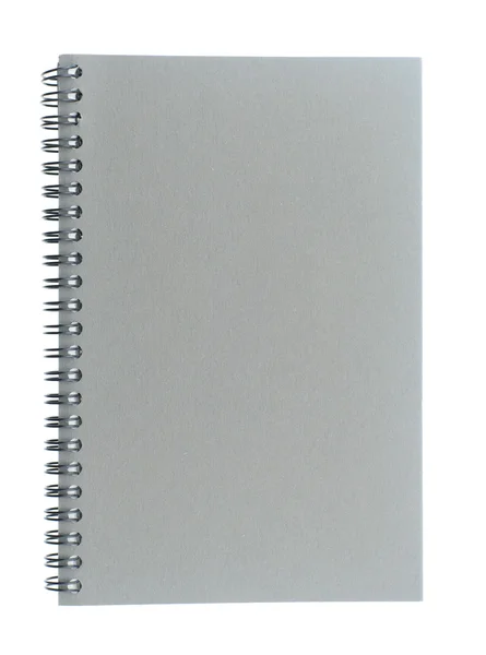 Cuaderno de dibujo encuadernado en espiral o alambre hecho de tablero gris aislado sobre fondo blanco . — Foto de Stock