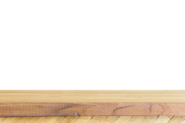 Pusty stół z drewna najwyższej izolować na białym tle, zostawić miejsce na umieszczenie tło, szablon makiety do wyświetlania produktów — Zdjęcie stockowe