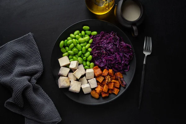 Tasty Appetizing Vegan Bowl Tofu Plate Top View — Stock Photo, Image