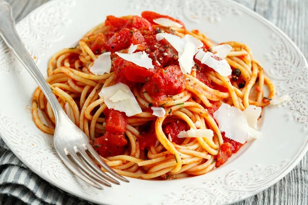 Sabrosa Pasta Italiana Clásica Con Salsa Tomate Queso Plato Primer — Foto de Stock