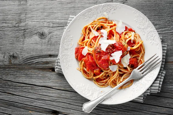 Sabrosa Pasta Italiana Clásica Con Salsa Tomate Queso Plato Primer — Foto de Stock