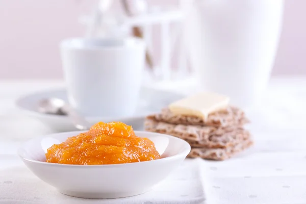 Fruit jam with pumpkin and on white background — Stock Photo, Image