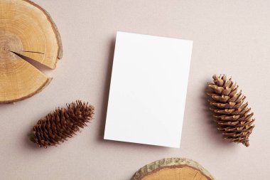 Noel tebrik kartı koni ve ahşap süslemeli.